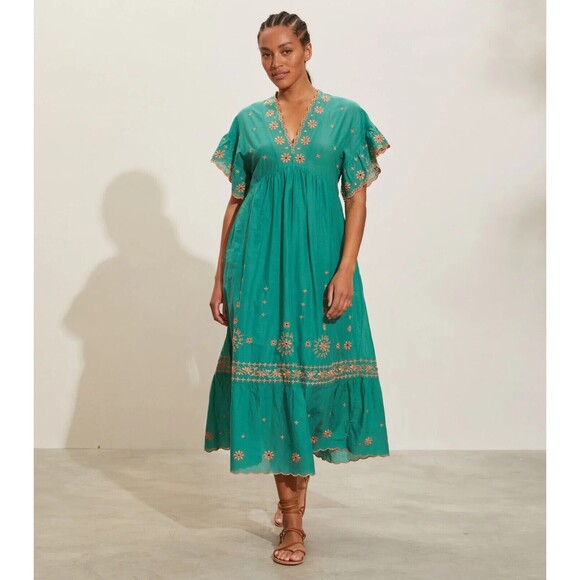 Odd Molly Kathleen Midi Dress Eyelet Embroidered Kimono Cotton XL-4 NEW 255802 - Picture 1 of 11